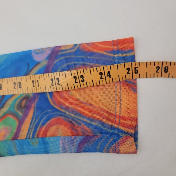 POSTER GIRL Womens 2X Mesh Crop Top Blue Orange Tie Dye Button Up Long Sleeve - Picture 9 of 11